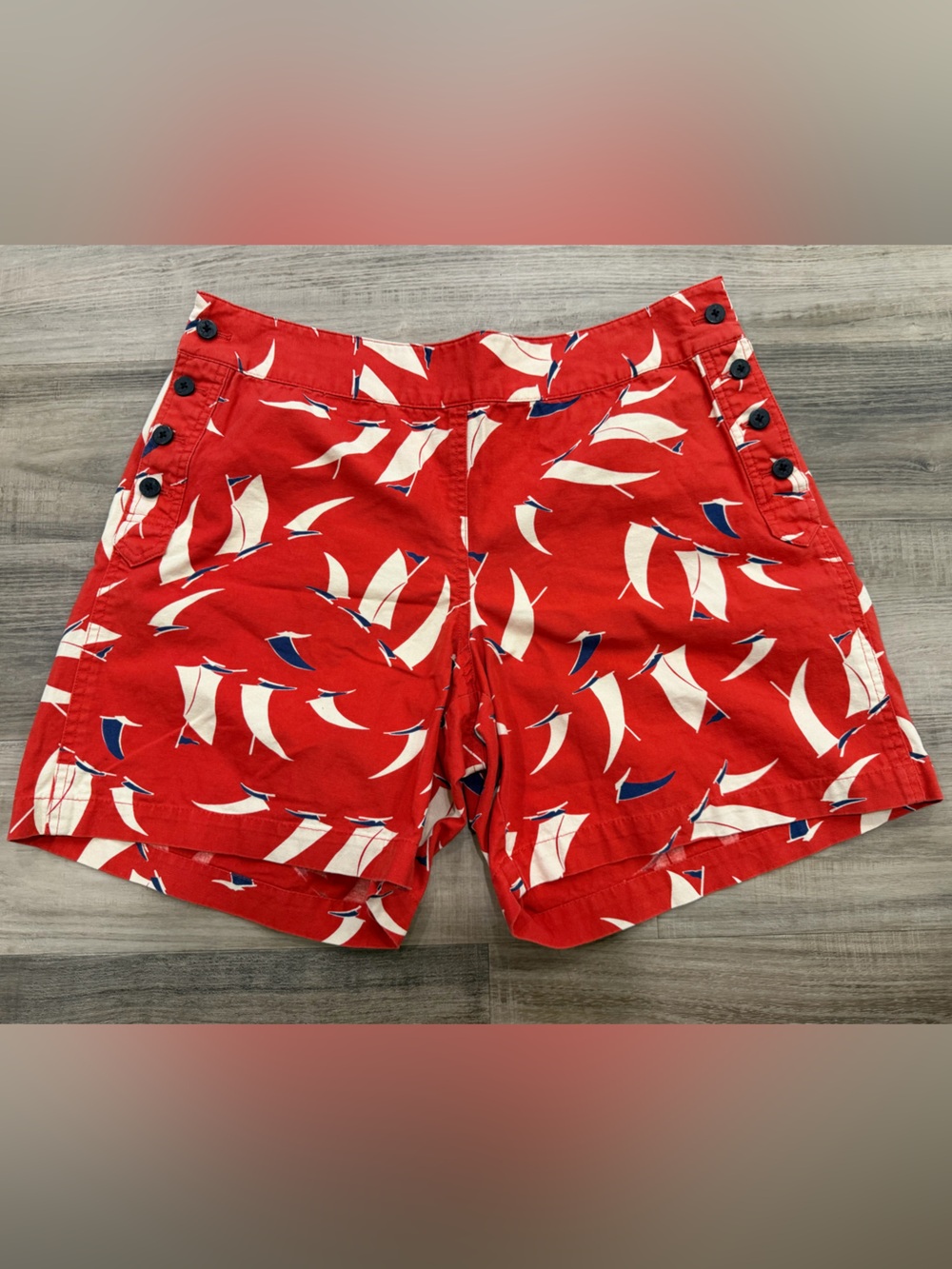 Vintage Ralph Lauren Sport Shorts 12 Red Sailboat Nautical Cotton High Waist